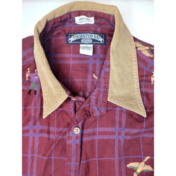 Thorton Bay Corduroy Contrast Collar Button Up Shirt Duck/Deer Hunting Print XL - Picture 2 of 15